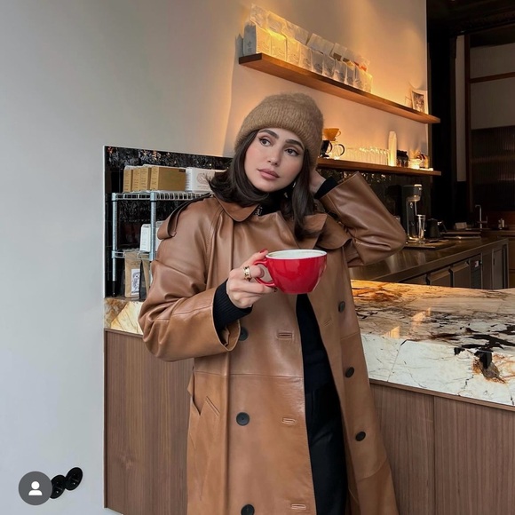 Massimo Dutti leather trench coat brown belted classic casual jacket - Picture 3 of 13